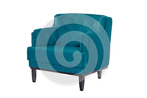 Beaultiful blue armchair. Modern designer chair on white background.