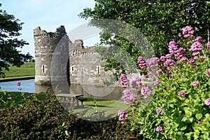 Beaumaris Castle, Anglesey, Wales With Moat and Flowers