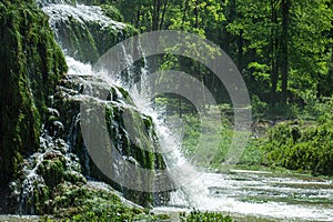 Beaumes-les-Messieurs tuffs waterfall. Arbois, Jura, France photo