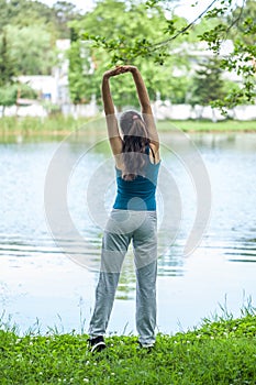 Beautefull girl with fitness exercise for relax and healthy at l photo