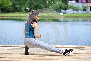Beautefull girl with fitness exercise for relax and healthy at l photo