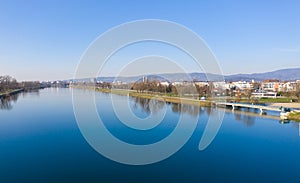 Beautfiful Jarun Lake in Zagreb, Croatia with Zagreb Cityscape in Background