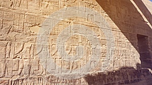 Beautfil Philae temple Egypt architecture hieroglyphic and column in  Aswan sunny blue sky