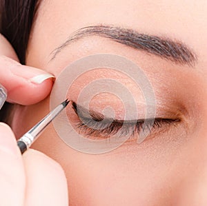 Beautician artist applying makeup