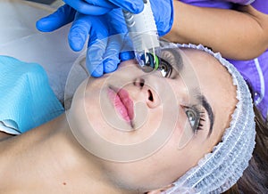 Beautician performs Dermaroller procedure. photo