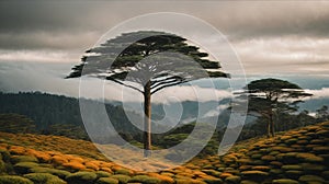 Beautifful view of Araucaria angustifolia trees in Campos do Jordao, Sao Paulo, Brazil photo