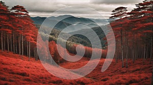 Beautifful view of Red Pine trees in Campos do Jordao, Sao Paulo, Brazil photo