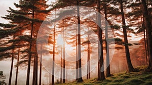 Beautifful view of Red Pine trees in Campos do Jordao, Sao Paulo, Brazil photo