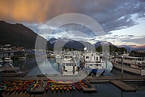 Beautifil sunset in harbor of Valdez Alaska