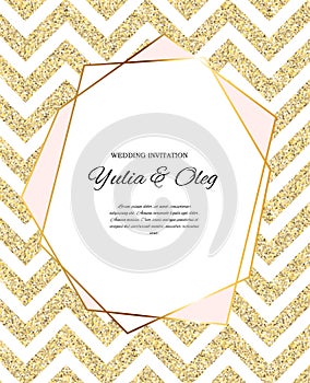 Beautifil Wedding Invitation with Golden Glitter Background Vector Illustration