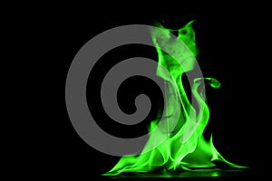 Beautifu green fire flames on a black background.