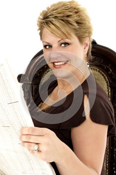 Beautiful 35 Year Old Woman with Newspaper