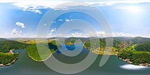 Beautiful 360 aerial panorama of Bovan lake near Sokobanja and Aleksinac in Serbia