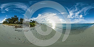 Beautiful 360 degree panorama at the beach of Trou Aux Biches Mauritius at sunset