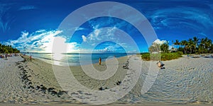 Beautiful 360 degree panorama at the beach of Trou Aux Biches Mauritius at sunset