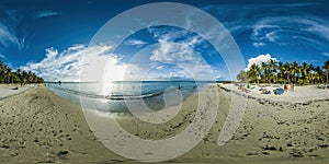 Beautiful 360 degree panorama at the beach of Trou Aux Biches Mauritius at sunset