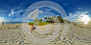 Beautiful 360 degree panorama at the beach of Trou Aux Biches Mauritius at sunset