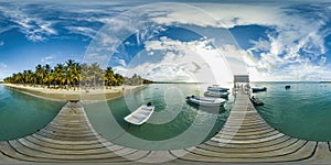 Beautiful 360 degree panorama at the beach of Trou Aux Biches Mauritius at sunset with no people.