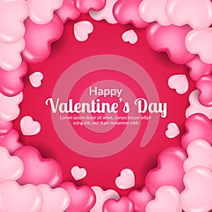 Beautiful 3D pink heart shape frame with pink background for valentine`s day