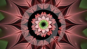 Beautiful abstract 3d colored flower, glowing flower petals on a black background. 3d render