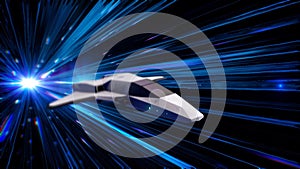 Beautiful abstract animation of spaceship in Hyperspace Jump flying through the outer space. Animation. 3d animation of