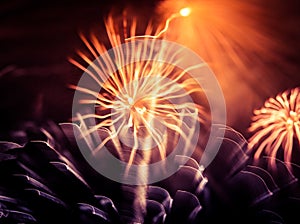 A beautiful, abstract artistic image of New Year Eve fireworks. Colorful picture with blur and lights.