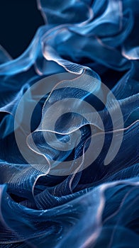 Beautiful abstract background, blue and blue waves of fabric photo