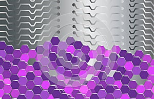 Beautiful abstract background with hexagons and metal elements. Violet gradient colors. Geometric texture. Great element for