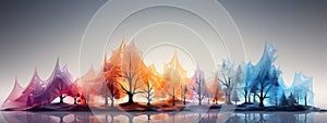 Beautiful abstract background. Transparent colorful glass trees. Banner with copy space