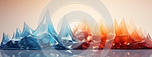 Beautiful abstract background. Transparent colorful glossy glass waves or mountains. Copy space.