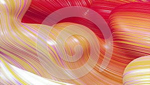 Beautiful abstract background of waves on surface, red yellow color gradients, extruded lines as striped fabric surface