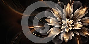 Beautiful abstract black and gold luxury night photo floral design background banner. Generative AI AIG32