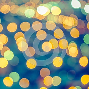 Beautiful abstract blue circular bokeh background, city lights w