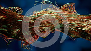 Beautiful abstract copper coil wiring on a blue background. 3d rendering.