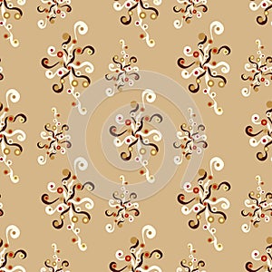 Beautiful abstract flowers on a brown background seamless pattern vector illustration