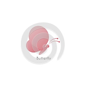 Beautiful Abstract Flying Pinky Butterfly with rounded wings. Logo design template. Animal Logo Concept Isolated on White