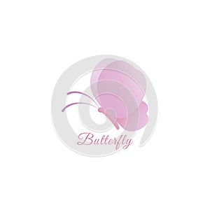 Beautiful Abstract Flying Pinky Butterfly with rounded wings. Logo design template. Animal Logo Concept Isolated on White