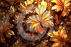 Beautiful abstract golden pattern of flowers and leaves.