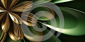 Beautiful abstract green brown glossy metallic floral design background. Generative AI AIG32