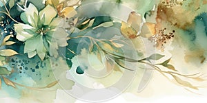 Beautiful abstract green brown watercolor floral design background. Generative AI AIG32