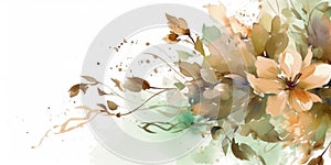 Beautiful abstract green brown watercolor floral design background. Generative AI AIG32