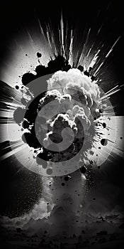 Beautiful abstract illustration, glass explosion, black and white background wallpaper. Generative Ai