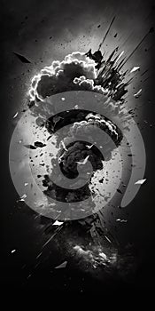 Beautiful abstract illustration, glass explosion, black and white background wallpaper. Generative Ai