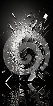 Beautiful abstract illustration, glass explosion, black and white background wallpaper. Generative Ai