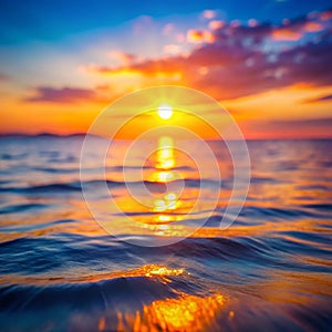 Abstract blurred sunset of sea background with flare light at twilight time concept photo