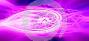 Beautiful abstract intertwined glowing 3d fibers forming a shape of sparkle, flame, flower, interlinked hearts. Pink, purple, blue