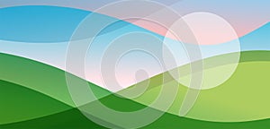 Beautiful abstract landscape, panoramic view illustration. Summer, nature, travel concept design with copy space. Vector