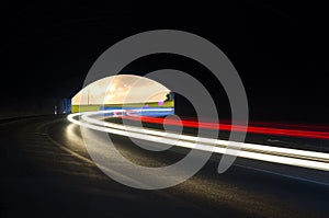 Beautiful abstract lights in a car tunnel