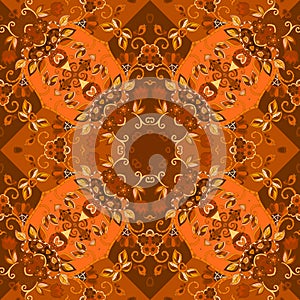 Beautiful abstract pattern in brown and orange tones. Decorative floral ornament. Can be used for cards, bandana prints, kerchief