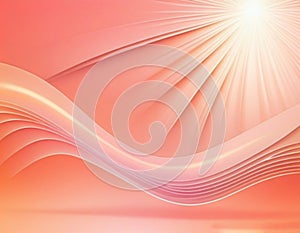 Beautiful abstract peach color gradient background with sun light rays, smooth lines and shadows. Delicate eco